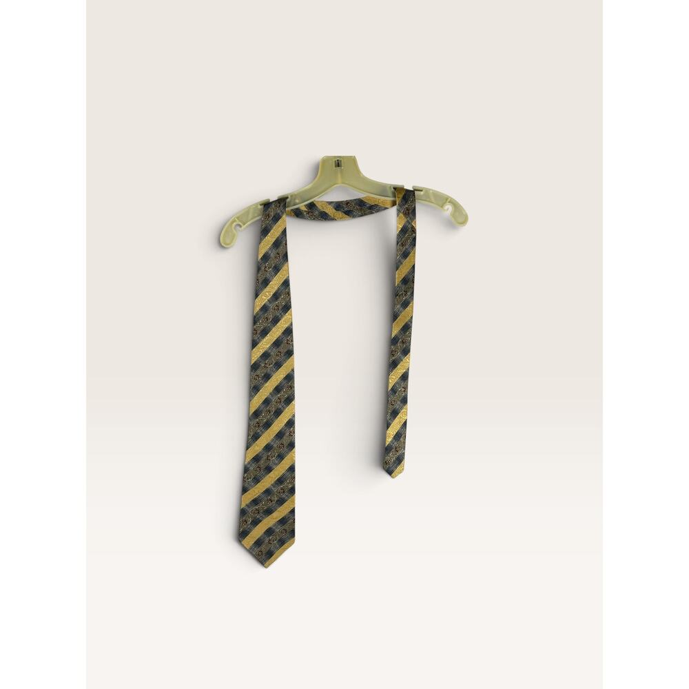 New Claiborne Silk Tie Gold Navy Floral Stripe Holiday 1996 USA NWT - Picture 2 of 6